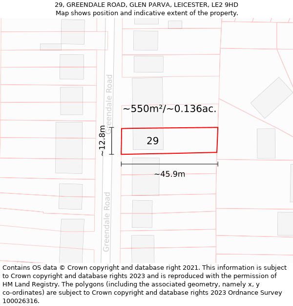 29, GREENDALE ROAD, GLEN PARVA, LEICESTER, LE2 9HD: Plot and title map