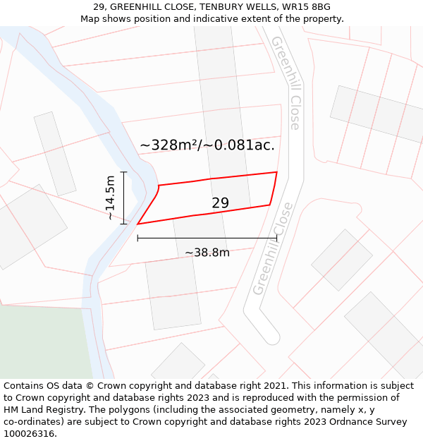 29, GREENHILL CLOSE, TENBURY WELLS, WR15 8BG: Plot and title map