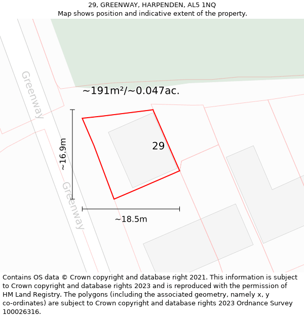 29, GREENWAY, HARPENDEN, AL5 1NQ: Plot and title map