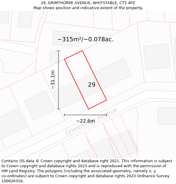 29, GRIMTHORPE AVENUE, WHITSTABLE, CT5 4PZ: Plot and title map