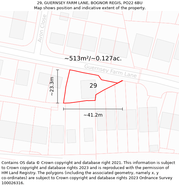 29, GUERNSEY FARM LANE, BOGNOR REGIS, PO22 6BU: Plot and title map