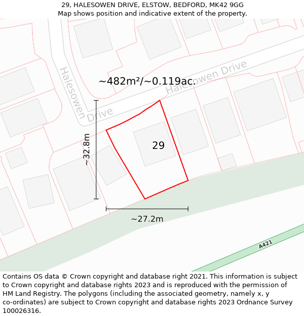 29, HALESOWEN DRIVE, ELSTOW, BEDFORD, MK42 9GG: Plot and title map