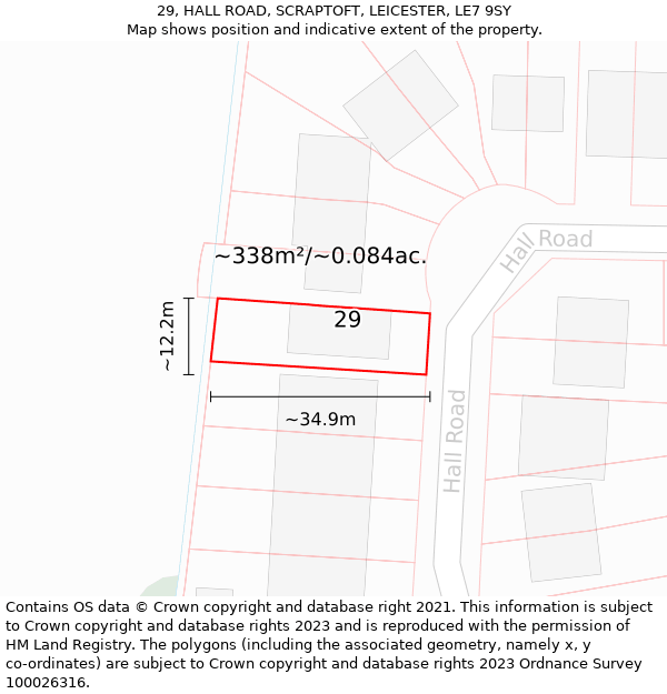 29, HALL ROAD, SCRAPTOFT, LEICESTER, LE7 9SY: Plot and title map