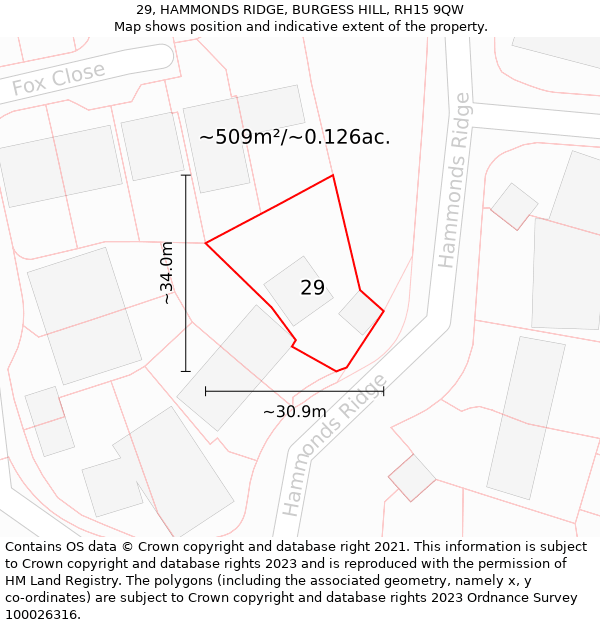 29, HAMMONDS RIDGE, BURGESS HILL, RH15 9QW: Plot and title map