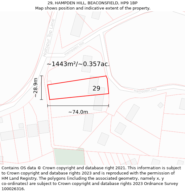 29, HAMPDEN HILL, BEACONSFIELD, HP9 1BP: Plot and title map