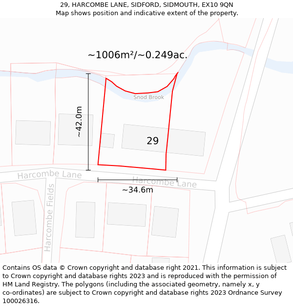 29, HARCOMBE LANE, SIDFORD, SIDMOUTH, EX10 9QN: Plot and title map