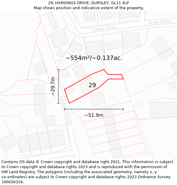 29, HARDINGS DRIVE, DURSLEY, GL11 4LP: Plot and title map