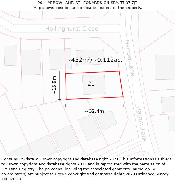 29, HARROW LANE, ST LEONARDS-ON-SEA, TN37 7JT: Plot and title map