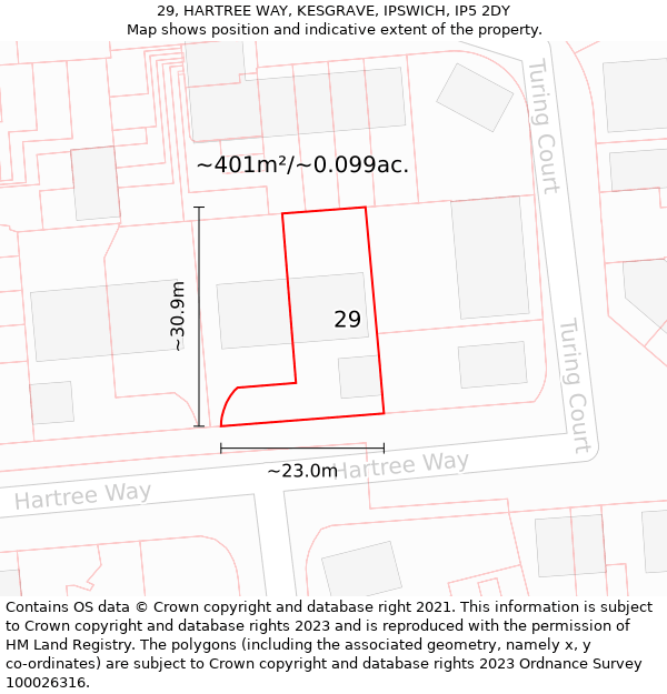 29, HARTREE WAY, KESGRAVE, IPSWICH, IP5 2DY: Plot and title map