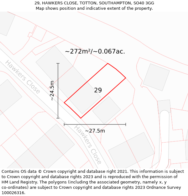 29, HAWKERS CLOSE, TOTTON, SOUTHAMPTON, SO40 3GG: Plot and title map