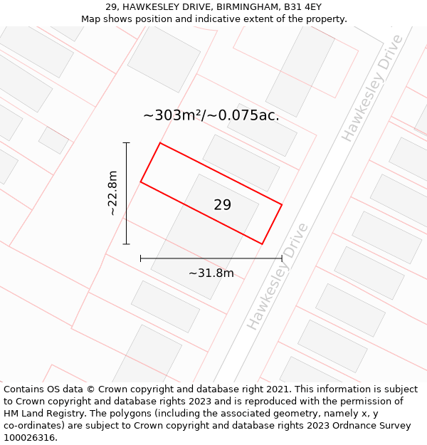 29, HAWKESLEY DRIVE, BIRMINGHAM, B31 4EY: Plot and title map