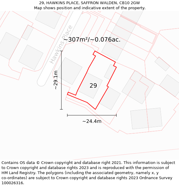 29, HAWKINS PLACE, SAFFRON WALDEN, CB10 2GW: Plot and title map