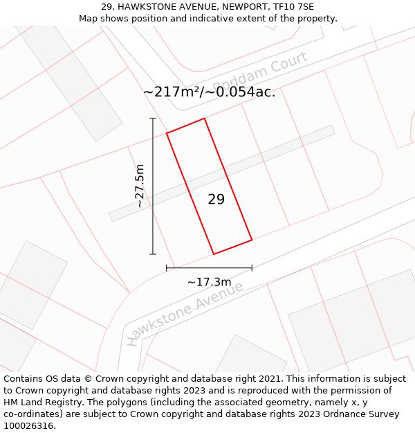 29, HAWKSTONE AVENUE, NEWPORT, TF10 7SE: Plot and title map