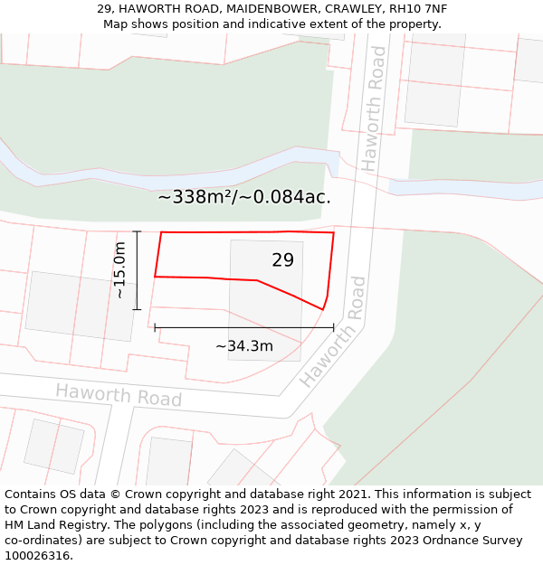 29, HAWORTH ROAD, MAIDENBOWER, CRAWLEY, RH10 7NF: Plot and title map