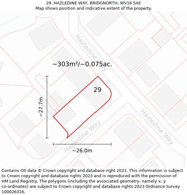 29, HAZLEDINE WAY, BRIDGNORTH, WV16 5AE: Plot and title map