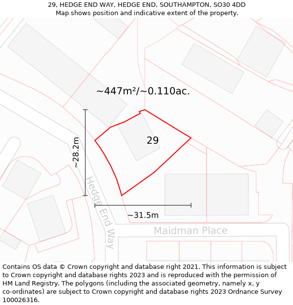 29, HEDGE END WAY, HEDGE END, SOUTHAMPTON, SO30 4DD: Plot and title map