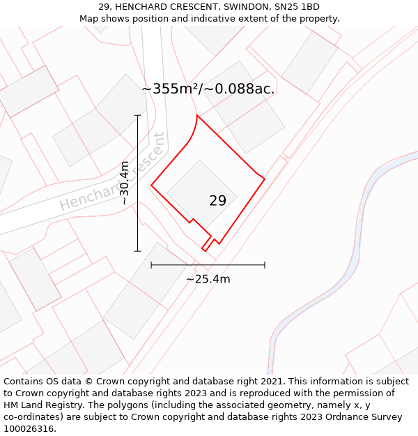 29, HENCHARD CRESCENT, SWINDON, SN25 1BD: Plot and title map