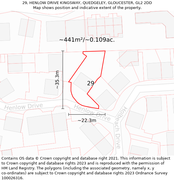 29, HENLOW DRIVE KINGSWAY, QUEDGELEY, GLOUCESTER, GL2 2DD: Plot and title map