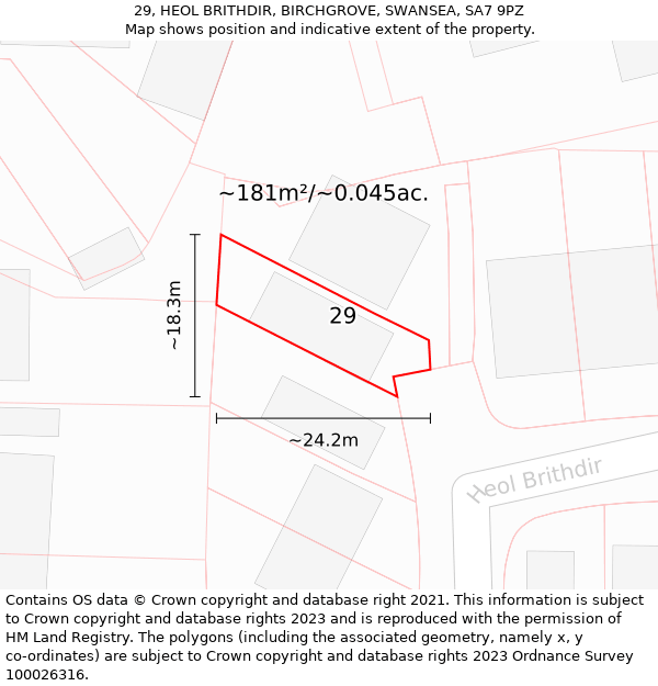 29, HEOL BRITHDIR, BIRCHGROVE, SWANSEA, SA7 9PZ: Plot and title map