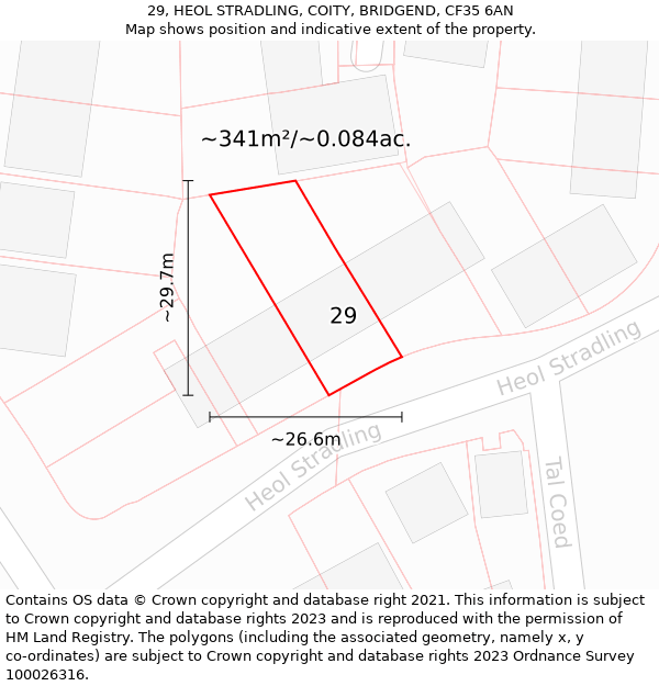 29, HEOL STRADLING, COITY, BRIDGEND, CF35 6AN: Plot and title map