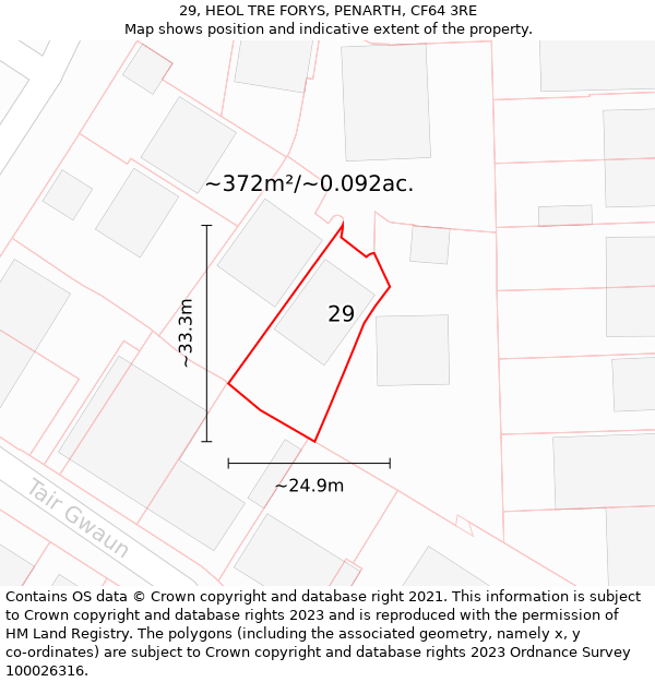 29, HEOL TRE FORYS, PENARTH, CF64 3RE: Plot and title map