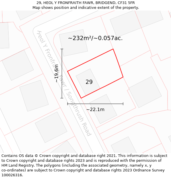 29, HEOL Y FRONFRAITH FAWR, BRIDGEND, CF31 5FR: Plot and title map