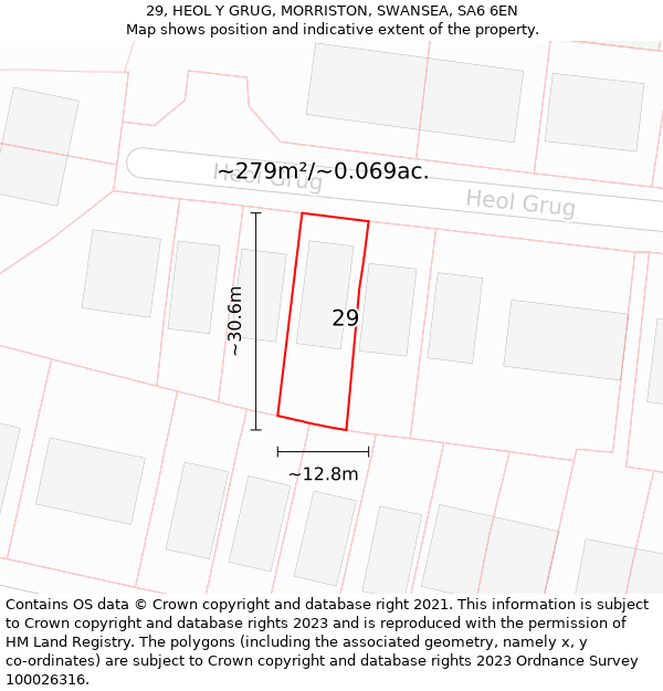 29, HEOL Y GRUG, MORRISTON, SWANSEA, SA6 6EN: Plot and title map