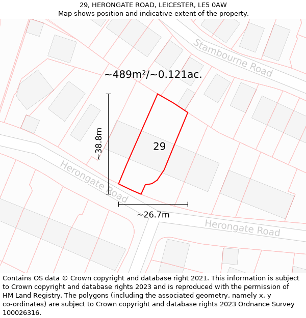 29, HERONGATE ROAD, LEICESTER, LE5 0AW: Plot and title map