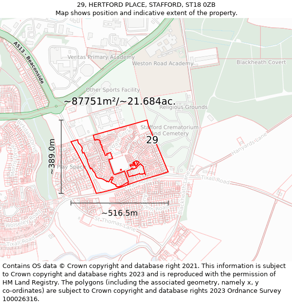 29, HERTFORD PLACE, STAFFORD, ST18 0ZB: Plot and title map