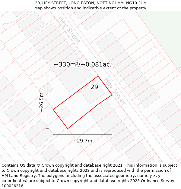 29, HEY STREET, LONG EATON, NOTTINGHAM, NG10 3HA: Plot and title map