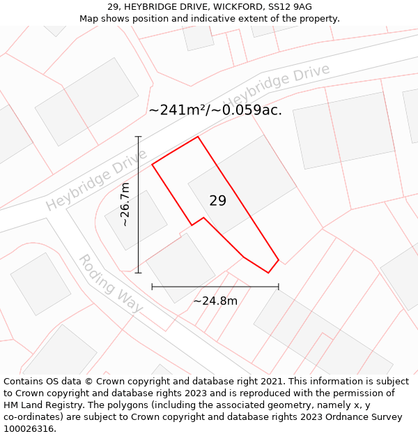 29, HEYBRIDGE DRIVE, WICKFORD, SS12 9AG: Plot and title map