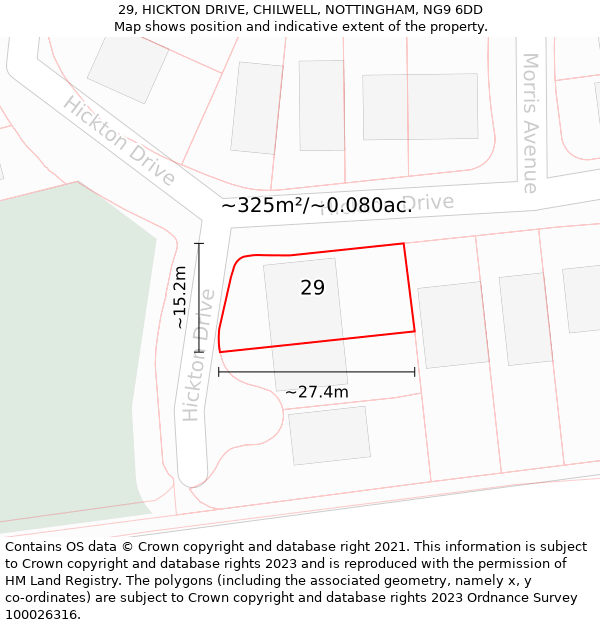 29, HICKTON DRIVE, CHILWELL, NOTTINGHAM, NG9 6DD: Plot and title map