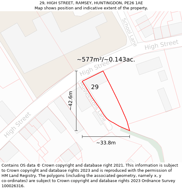 29, HIGH STREET, RAMSEY, HUNTINGDON, PE26 1AE: Plot and title map