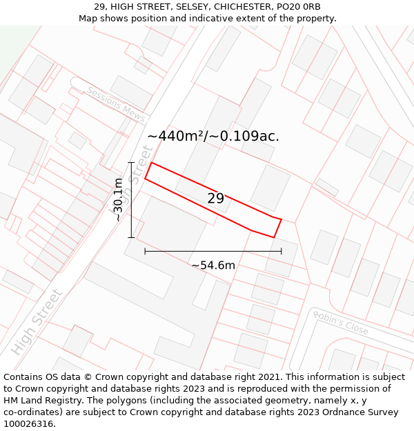 29, HIGH STREET, SELSEY, CHICHESTER, PO20 0RB: Plot and title map