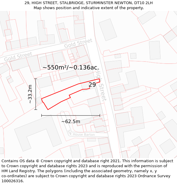 29, HIGH STREET, STALBRIDGE, STURMINSTER NEWTON, DT10 2LH: Plot and title map