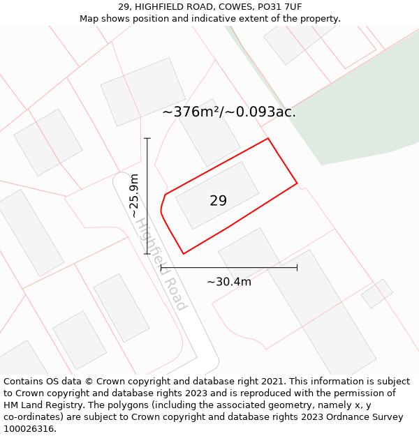 29, HIGHFIELD ROAD, COWES, PO31 7UF: Plot and title map