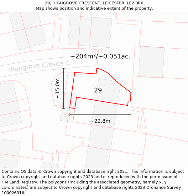 29, HIGHGROVE CRESCENT, LEICESTER, LE2 8PX: Plot and title map
