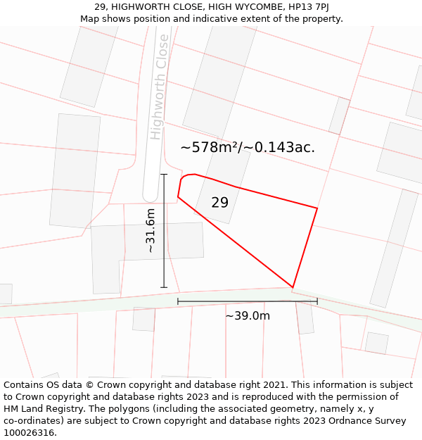 29, HIGHWORTH CLOSE, HIGH WYCOMBE, HP13 7PJ: Plot and title map