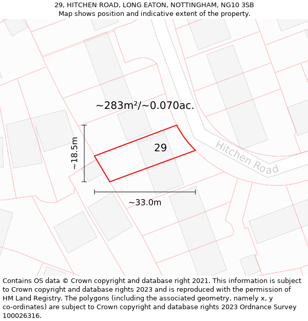 29, HITCHEN ROAD, LONG EATON, NOTTINGHAM, NG10 3SB: Plot and title map