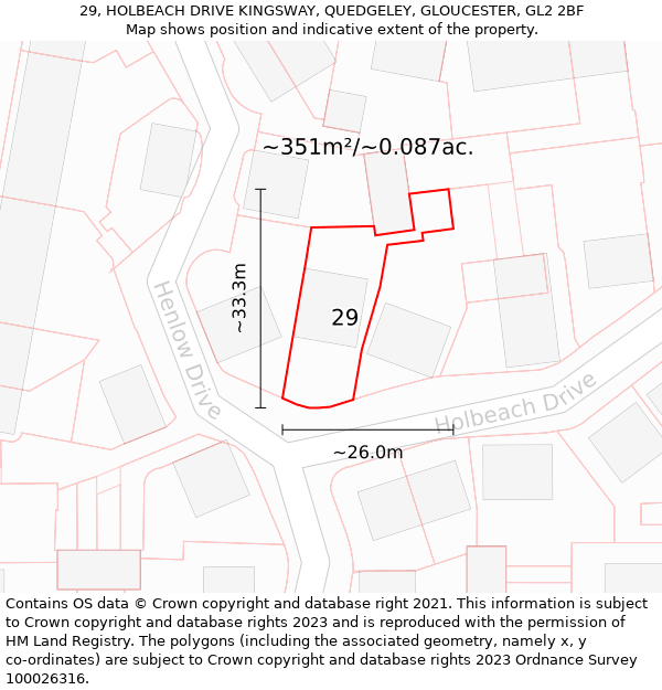 29, HOLBEACH DRIVE KINGSWAY, QUEDGELEY, GLOUCESTER, GL2 2BF: Plot and title map