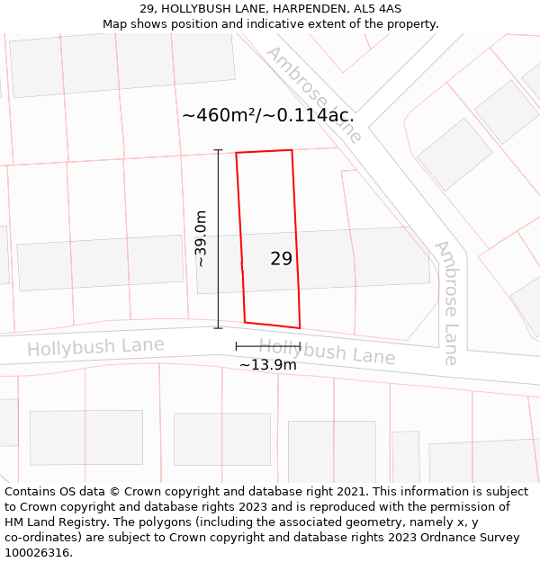 29, HOLLYBUSH LANE, HARPENDEN, AL5 4AS: Plot and title map