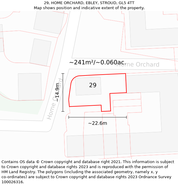 29, HOME ORCHARD, EBLEY, STROUD, GL5 4TT: Plot and title map