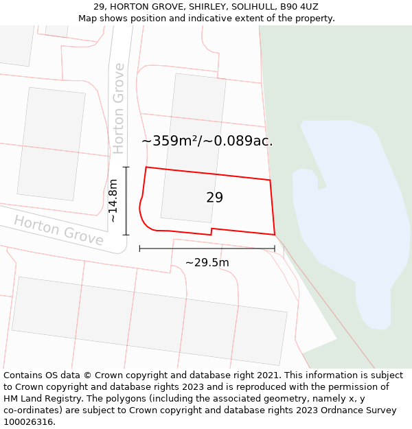 29, HORTON GROVE, SHIRLEY, SOLIHULL, B90 4UZ: Plot and title map