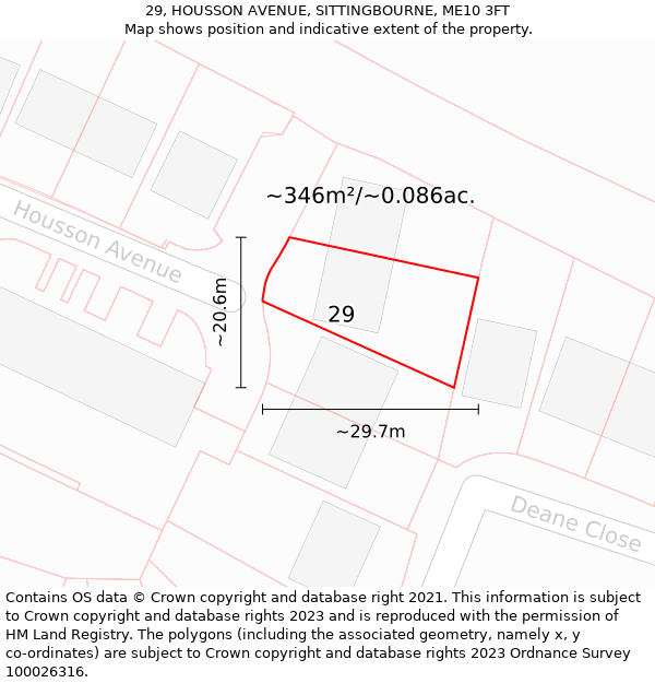 29, HOUSSON AVENUE, SITTINGBOURNE, ME10 3FT: Plot and title map