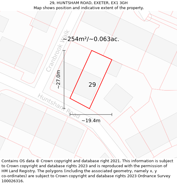 29, HUNTSHAM ROAD, EXETER, EX1 3GH: Plot and title map