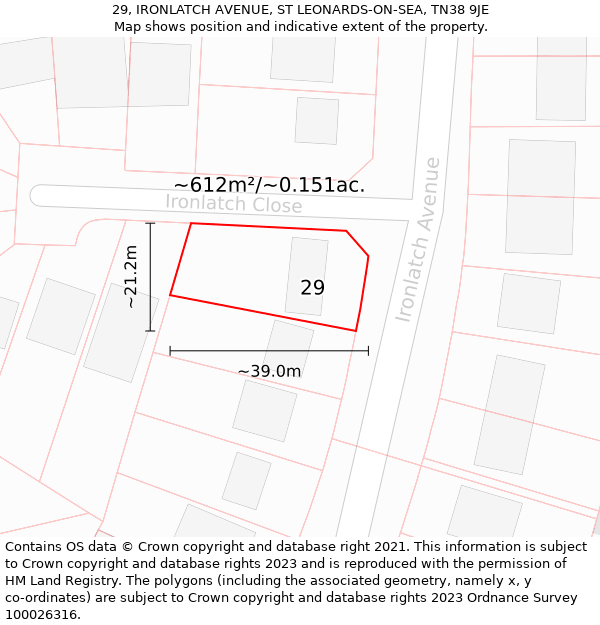 29, IRONLATCH AVENUE, ST LEONARDS-ON-SEA, TN38 9JE: Plot and title map