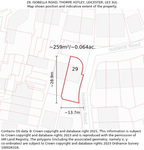 29, ISOBELLA ROAD, THORPE ASTLEY, LEICESTER, LE3 3UL: Plot and title map