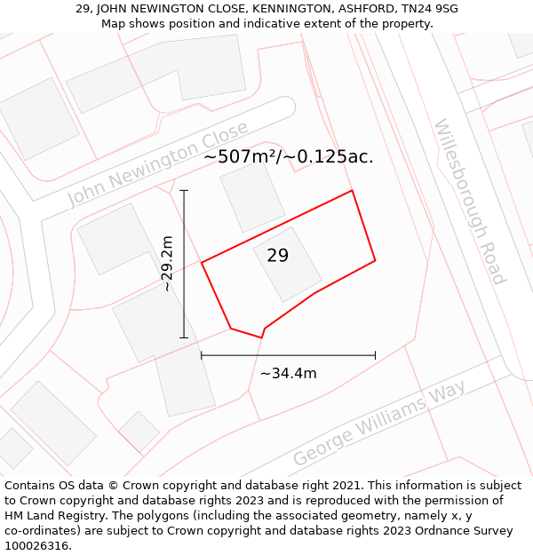 29, JOHN NEWINGTON CLOSE, KENNINGTON, ASHFORD, TN24 9SG: Plot and title map