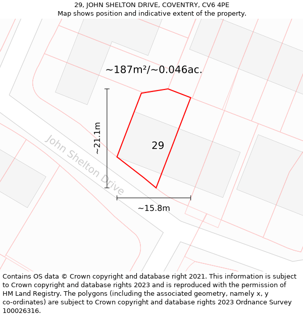 29, JOHN SHELTON DRIVE, COVENTRY, CV6 4PE: Plot and title map