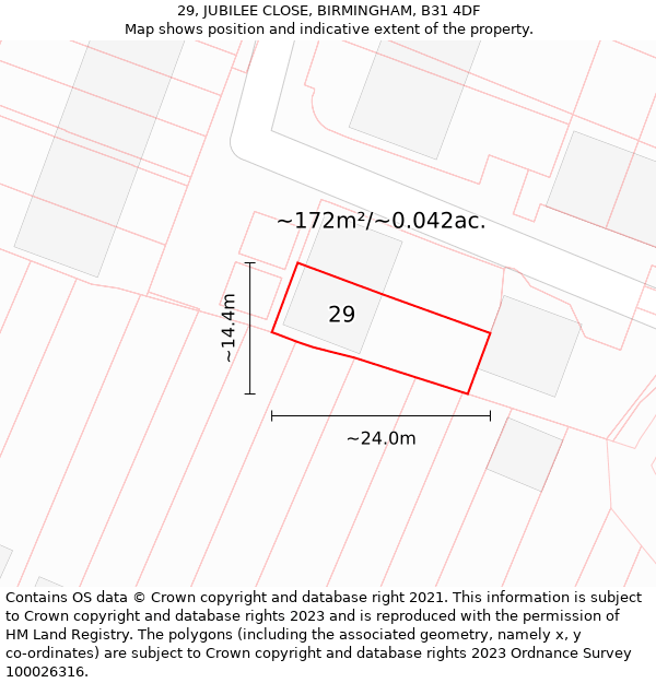 29, JUBILEE CLOSE, BIRMINGHAM, B31 4DF: Plot and title map